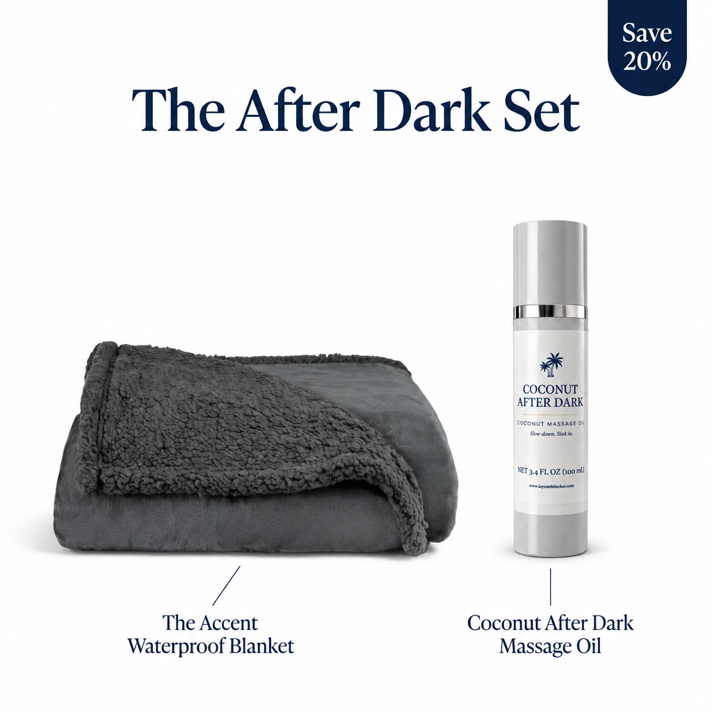 The After Dark Set date night bundle with a waterproof blanket and unscented massage oil